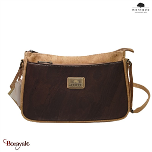 Sac bandoulière 30 cm en liège , série: basic femme, Montado naturel et brun
