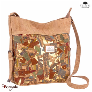 Sac bandoulière 26 cm en liège , série: minéral, Montado naturel, bleu, Bordeau