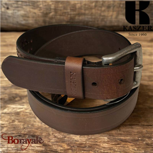 Ceinture KASZER Indiana en cuir de buffle pleine fleur marron foncé lisse - 5785