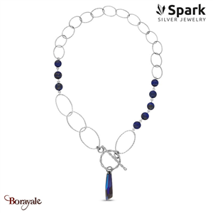 Collier Spark Crystalactite cristal autrichien et Lapis sur argent A0294LL