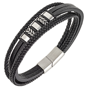 Bracelet All Blacks bijoux Homme acier et cuir 682290