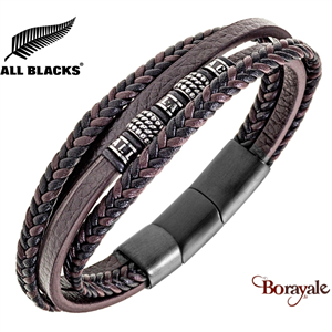 Bracelet All Blacks bijoux Homme cuir 4 rangs 682431