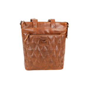 Sac Shopper Bear Design en Cuir de vachette grainé surpiqué bombé Cognac