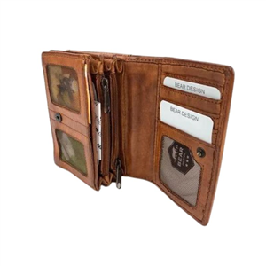Portefeuille Bear Design en Cuir de vachette lavé Cognac Collection : Lavato