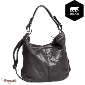 Sac épaule Bear Design en Cuir de vachette lavé Noir