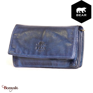 Portefeuille Bear Design en Cuir de vachette lavé Bleu pétrole Collection : Lava