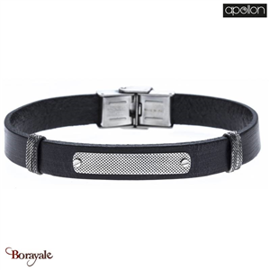 Bracelet Acier et cuir italien noir, Collection: homme APOLLON