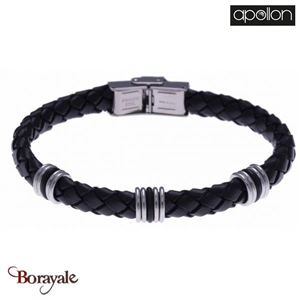 Bracelet cuir tressé noir italien, Collection: cuir et acier APOLLON