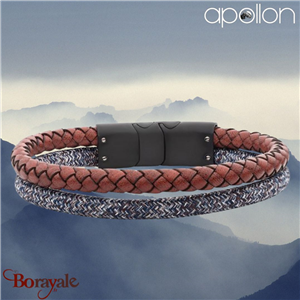 Bracelet homme Apollon, acier, cuir italien rouge et nylon