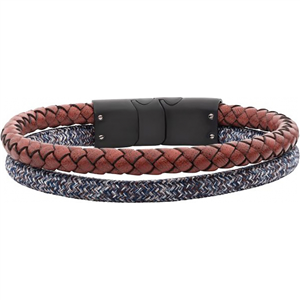 Bracelet homme Apollon, acier, cuir italien rouge et nylon