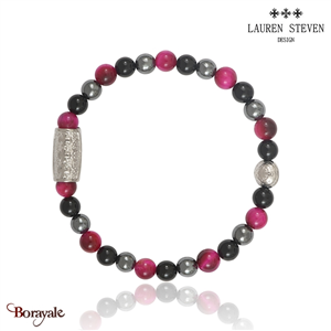 Bracelet Prosperite Lauren Steven Œil De Tigre Rose  Perles de 6 mm Taille M 19,