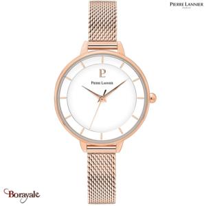Montre PIERRE LANNIER Collection DELICE cadran blanc Bracelet milanais rose doré