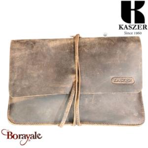 Pochette à cordon Kaszer Oregon en cuir de vachette pleine fleur marron naturel