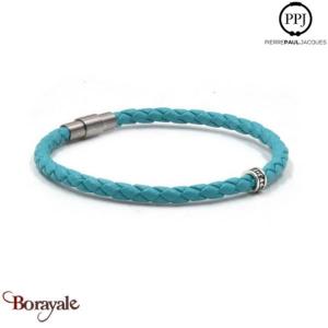 Bracelet PPJ Cuir tressé Simple tour Bleu-Turquoise Taille XL