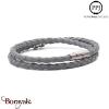 Bracelet Pierre Paul Jacques Cuir tressé Double tour Gris perle BCGP1-M