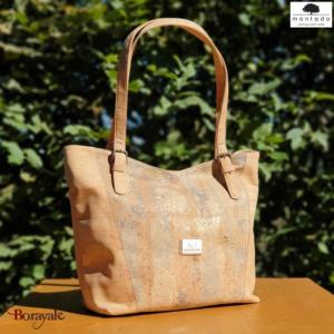 Sac épaule - cabas 32 cm en liège , série: Mappemonde, Montado naturel et Mapa M