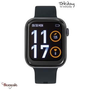 Montre TEKDAY pavé connectée unisexe boîtier gris, silicone noir 656500