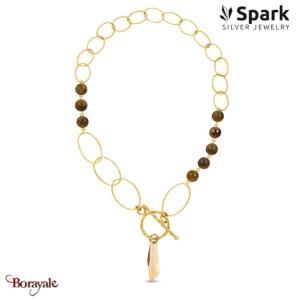 Collier Spark Crystalactite cristal autrichien et Œil de tigre sur argent doré G