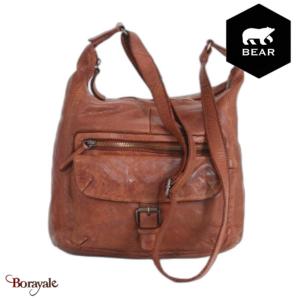 Sac bandoulière Bear Design en Cuir de vachette lavé Cognac