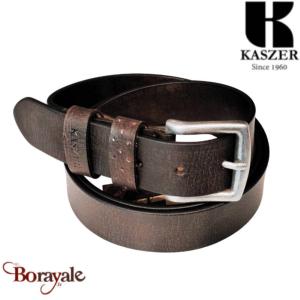 Ceinture Kaszer Indiana en cuir de buffle pleine fleur marron foncé grainé