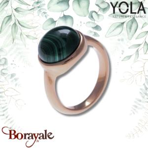 Bague Yola Nature Cabochon Malachite Acier plaqué IP rose IG-118-54
