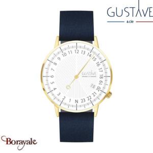 Montre 24H André, GUSTAVE & cie Or, cadran Blanc Bracelet Cuir Bleu