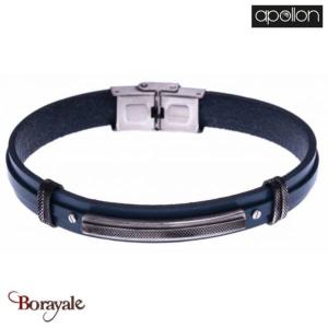 Bracelet Acier et cuir bleu italien, Collection: homme APOLLON
