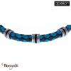 Bracelet Acier et cuir tressé bleu et noir italien, Collection: homme APOLLON