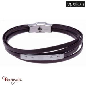 Bracelet Acier et cuir marron italien, Collection: cuir et acier APOLLON