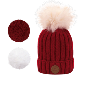 Bonnet + 3 pompons Kir Royal bordeau avec polaire Cabaia 50% acrylique 50% wool