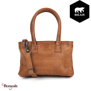 Sac à main mini Bear Design en Cuir de vachette grainé Cognac