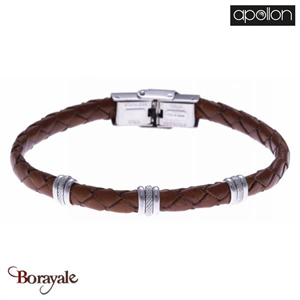 Bracelet Acier et cuir tressé italien marron, Collection: homme APOLLON