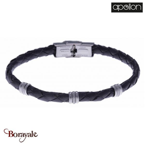 Bracelet Acier et cuir tressé italien gris, Collection: homme APOLLON
