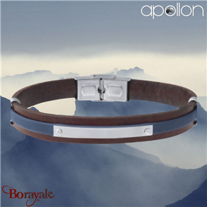 Bracelet homme Apollon, acier et cuir italien marron et bleu
