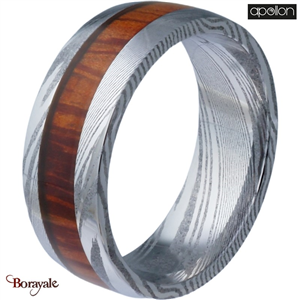 Bague  Acier façon damas et bois, Collection: homme APOLLON Taille 64