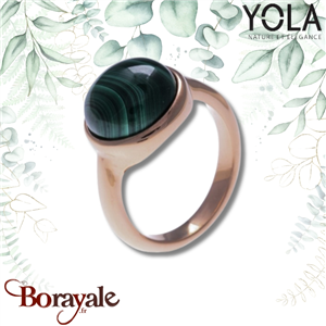 Bague Yola Nature Cabochon Malachite Acier plaqué IP rose IG-118-54
