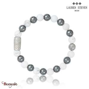 Bracelet Prosperite Lauren Steven Howlite Blanche  Perles de 08 mm Taille M 19,5