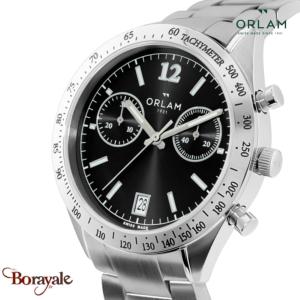 Montre Homme Orlam Legende cadran noir bracelet acier argenté étanche 10 ATM ORS