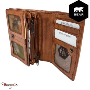 Portefeuille Bear Design en Cuir de vachette lavé Cognac Collection : Lavato