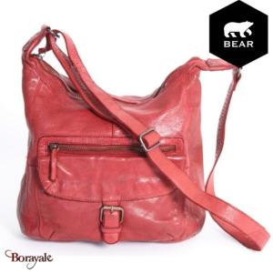 Sac bandoulière Bear Design en Cuir de vachette lavé Rouge grenadine Collection