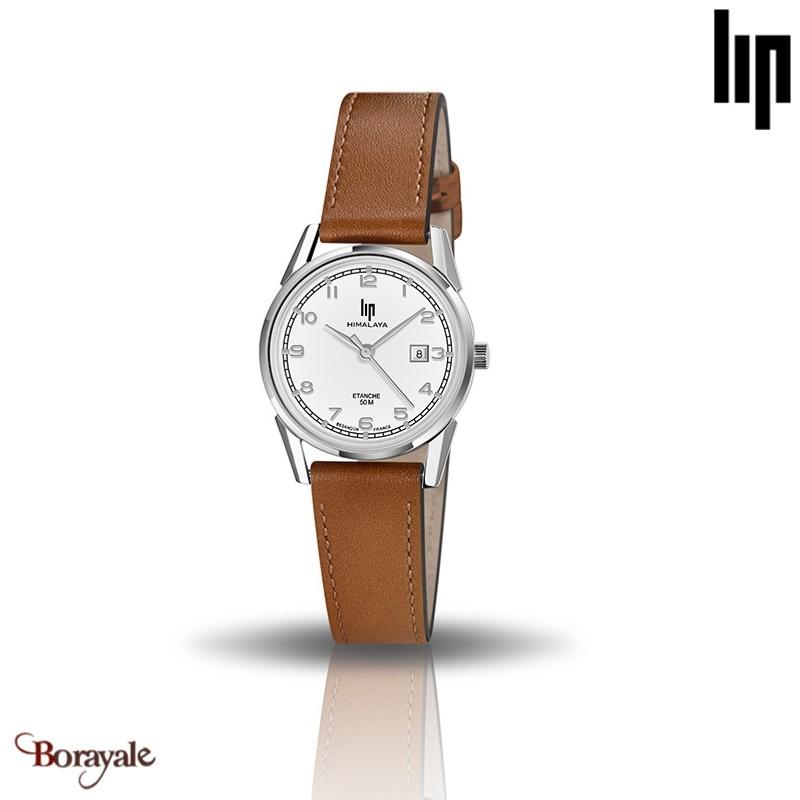Montre Vintage LIP Classique Carrée - Boîtier Acier, Cadran Blanc, Bracelet Cuir Marron