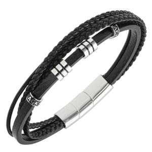 Bracelet All Blacks bijoux Homme acier et cuir 682407