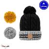 Bonnet + 3 pompons Creamy Gin nouveau noir avec polaire Cabaïa 100% acrylique