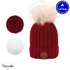 Bonnet + 3 pompons Kir Royal bordeau avec polaire Cabaia 50% acrylique 50% wool