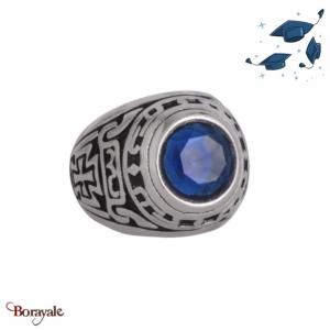 Bague universitaire américaine Malte bleu en acier inoxydable Taille : 62