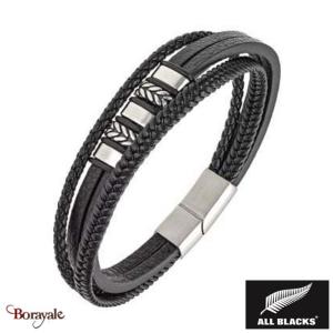 Bracelet All Blacks bijoux Homme acier et cuir 682290