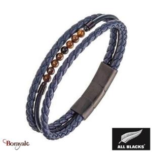 Bracelet Acier, cuir et Œil tigre All Blacks AB-682295