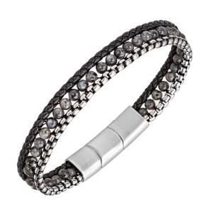 Bracelet All Blacks bijoux Homme acier, pierre et cuir 682695
