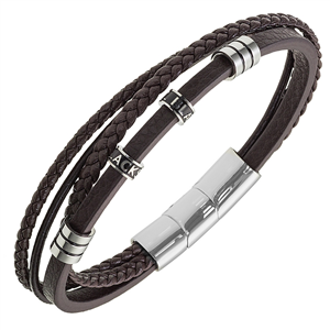 Bracelet All Blacks bijoux Homme acier et cuir 682408