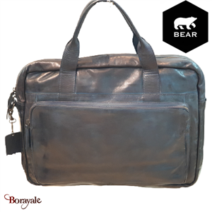 Cartable Bear Design en Cuir de vachette lavé Bleu pétrole Collection : Lavato